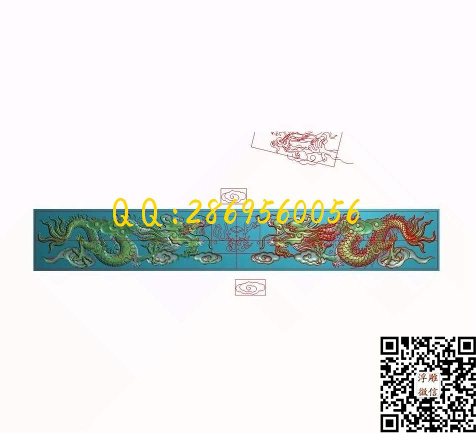 双龙戏珠粗龙 395-60-3_龙凤呈祥仿古龙凤门板背板精雕图浮雕图